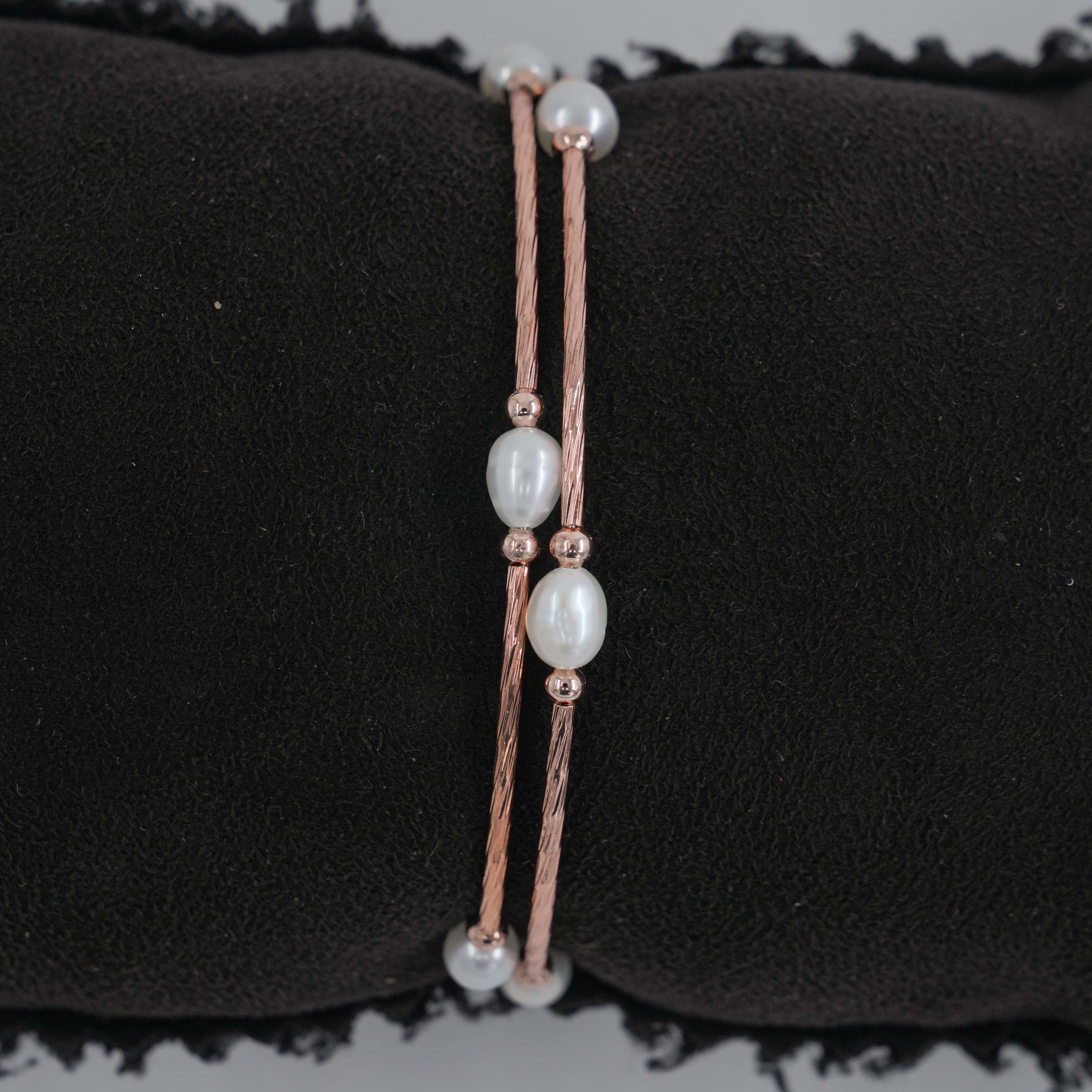 The Pearl Atelier by Kabra Pearls - Rose Gold Polished 2 Layered Pearl Bracelet